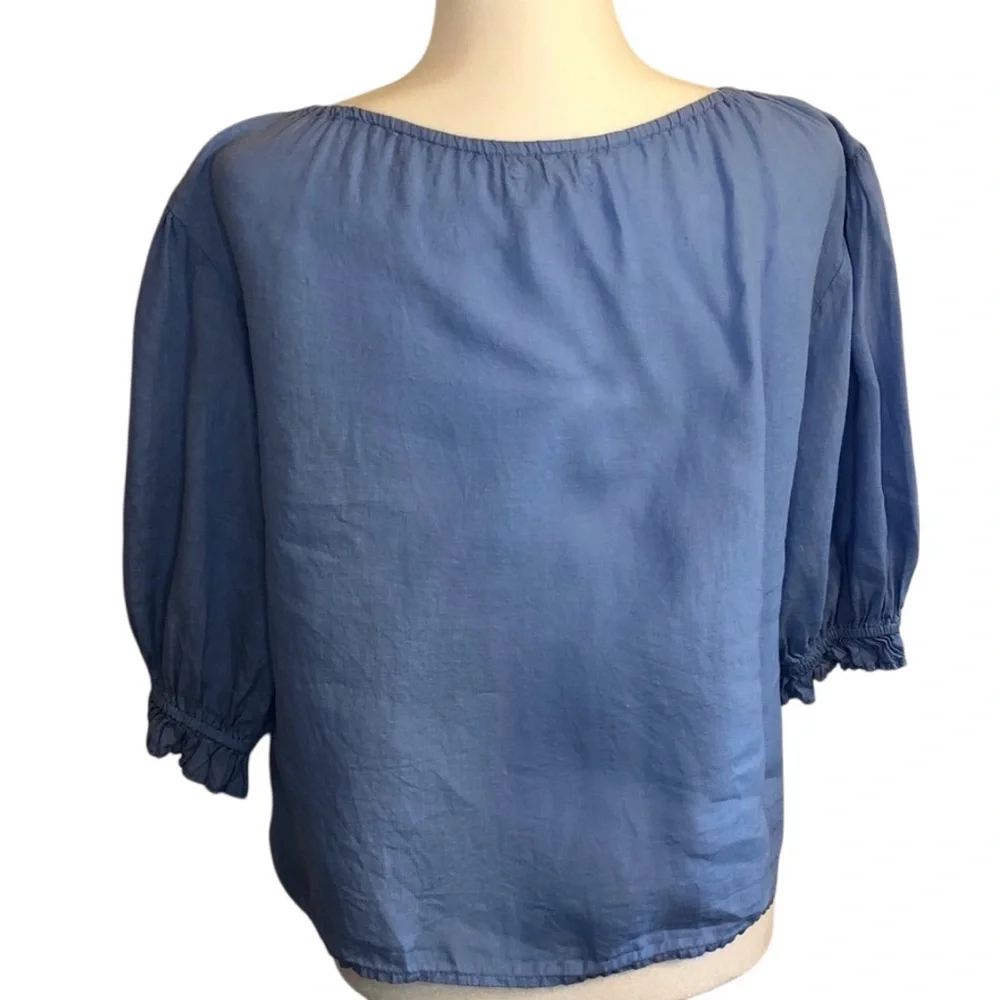 Velvet by Graham & Spencer Linen Sky Blue Top Blouse Small - Picture 3 of 12